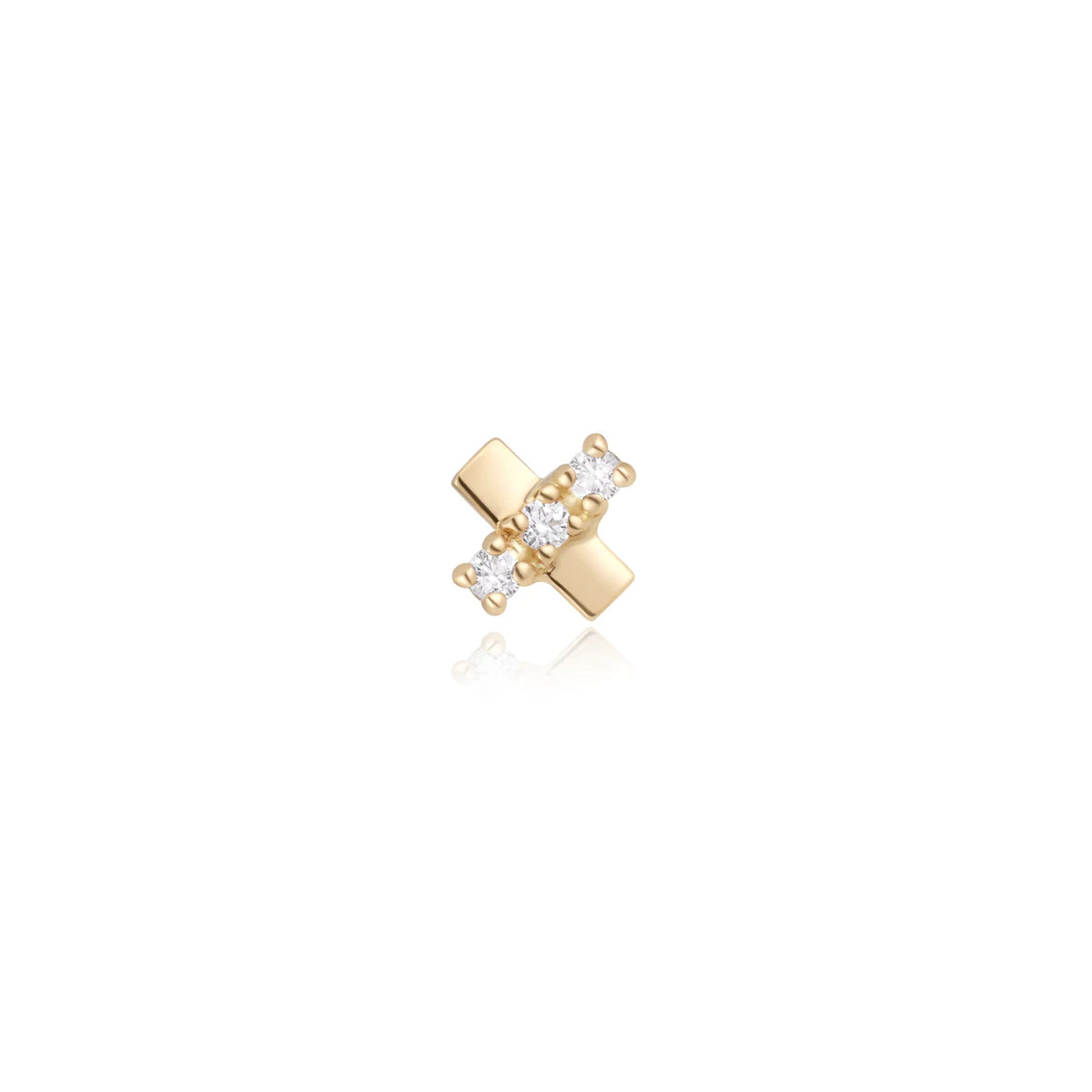 Moderne Axis piercing van Ember in 14k massief goud met een strakke gouden staaf en drie fonkelende zirkonia steentjes.