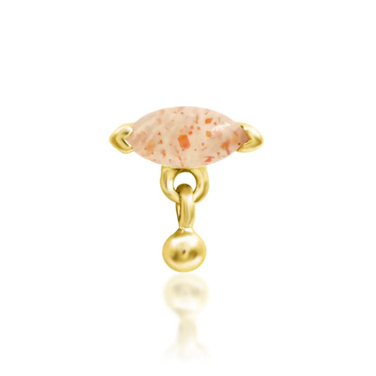 Luxe Amanda piercing van 14k massief goud met een centrale marquise sunstone en omringende zirkonia steentjes.