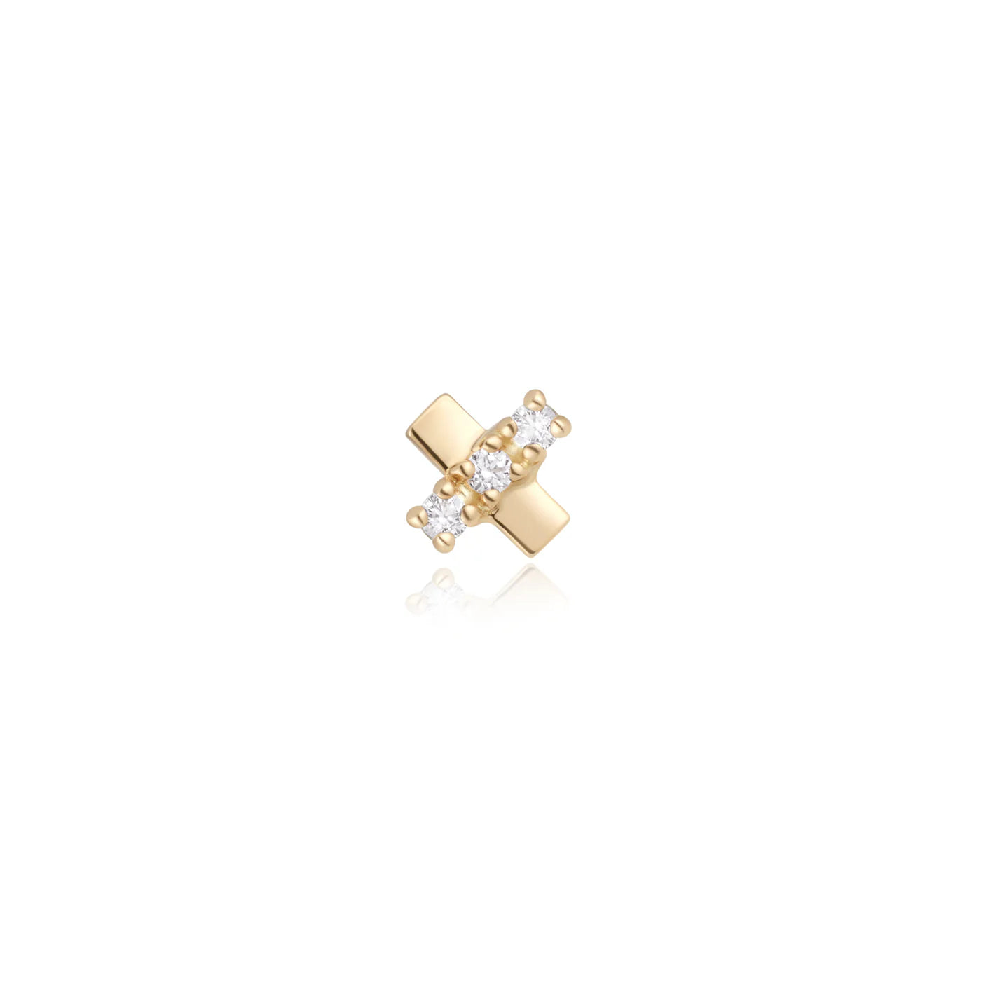Moderne Axis piercing van Ember in 14k massief goud met een strakke gouden staaf en drie fonkelende zirkonia steentjes.