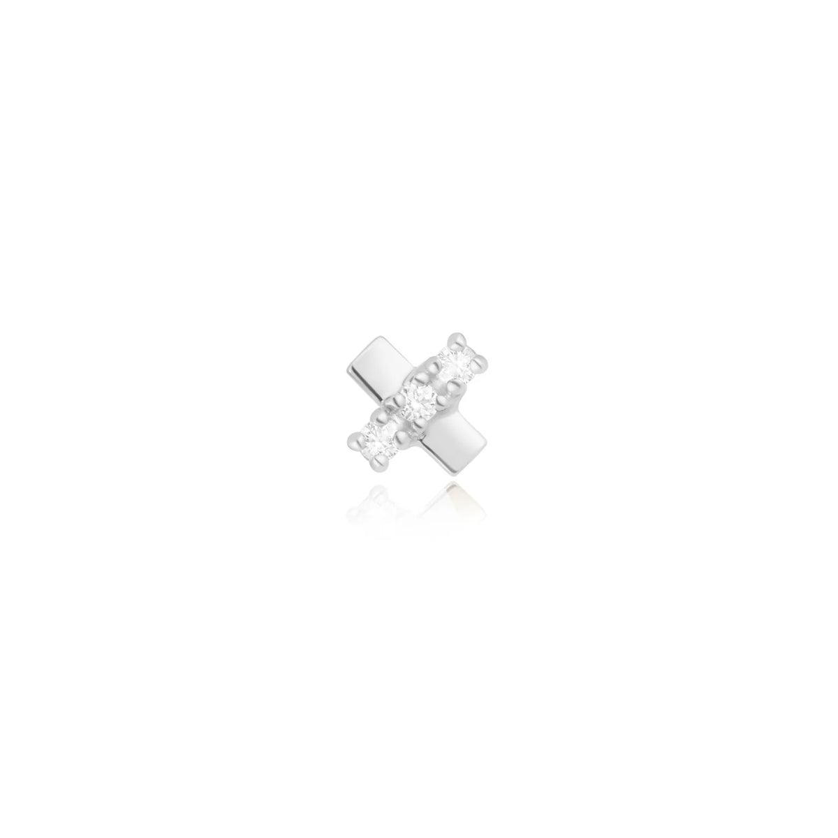 Moderne Axis piercing van Ember in 14k massief witgoud met een strakke gouden staaf en drie fonkelende zirkonia steentjes.