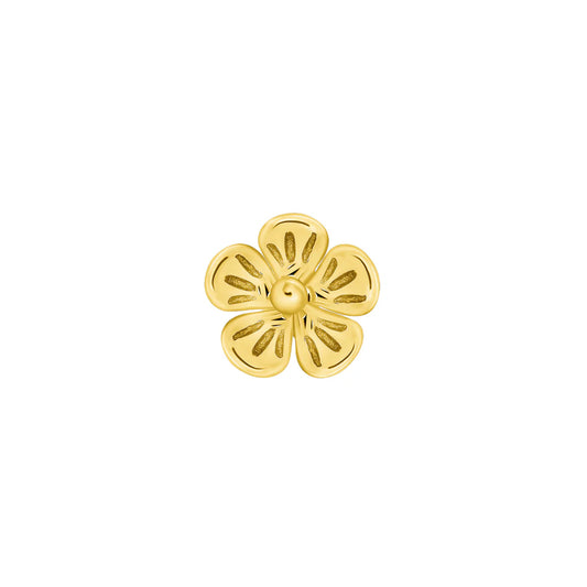 Gedetailleerde 3D bloem piercing van NorVoch, handgemaakt van 14k massief goud voor ear curation.