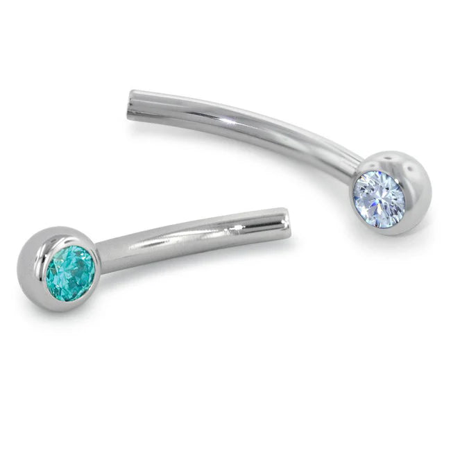 Titanium Curved Barbells - Faceted Side Gem Fixed End - 16g
